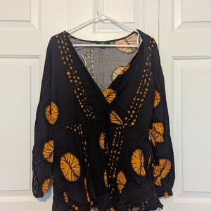 Lulu's Black and Orange Tie-Dye Wrap Jumpsuit